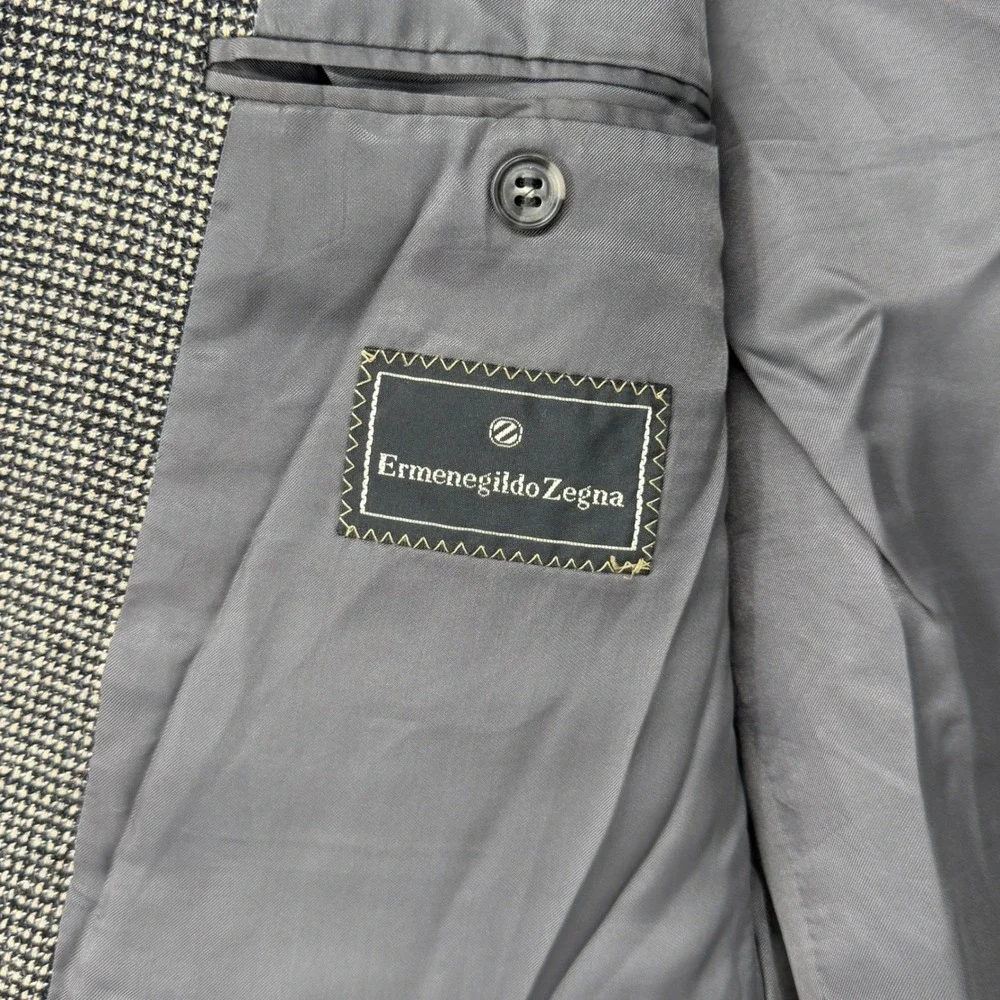 Ermenegildo Zegna Mens Brown Houndstooth Wool Blazer Sport Coat Italy 46R‎